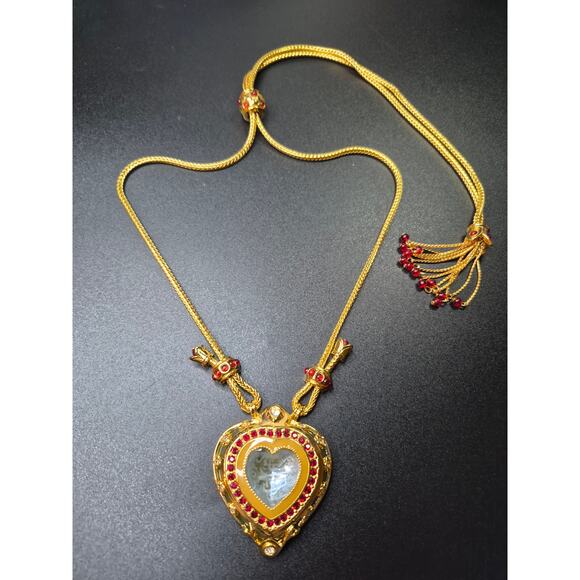 Elizabeth Taylor for Avon Shah Jehan Taj Mahal Heart Necklace Gold-Tone Ruby - Picture 3 of 15